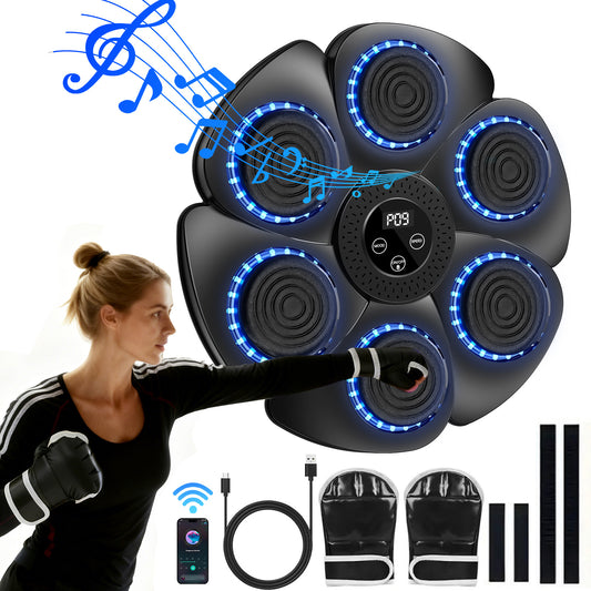 Smart Music Boxing Machine, LED Electronic Music Boxing Machine with 2 Boxing Gloves, 18 Speeds, 9 Adjustable Modes, Wall - Mounted Boxing Machine Target, Automatic Counting, Christmas Gift for Adults and Children Exercise - GoDiscount