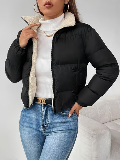 Women's Winter Warm Padded Jacket - Elegant Short Coat with Padding, Thickened Cold - Resistant Outer, Hand Washable Short Length for Dresses/Skirts (Solid Color Casual & Special Occasion Outerwear) - GoDiscount