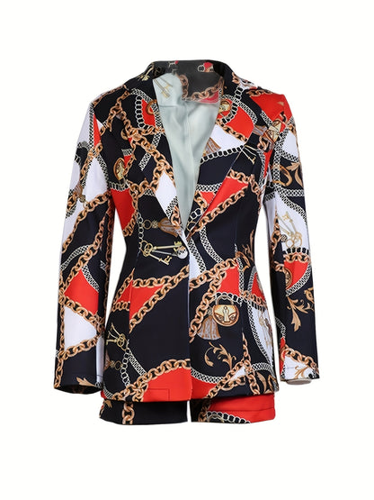 Women's Set Fashion Makeup Fitted Crop Pants 2pcs Blazer Set