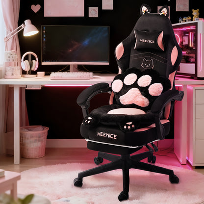Pink Kawaii Cat Paw Gaming Chair with Cat - Ear Lumbar & Adjustable Footrest - Heavy - Duty 300 Weight Capacity, Ergonomic Office Computer Chair for Women/Girls & Adults, Soft Cushioning, Rocking Mechanism, Handle Adjustment (No - GoDiscount