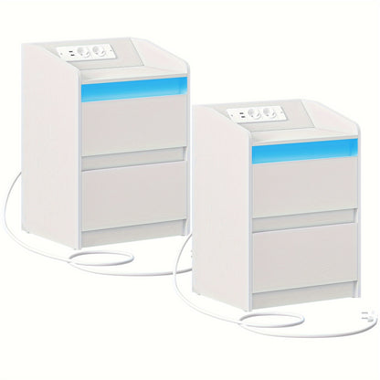 Bedside tables set of 2 with 2 drawers, side table, stylish and versatile, ideal for living room and bedroom - GoDiscount