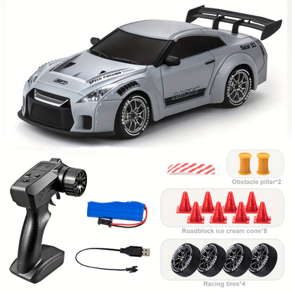 1/24 Scale RC Drift Car with Flashing Lights, 4WD Remote Control Off - Road Racing Car Suitable for Boys & Girls, Birthday/Christmas/Thanksgiving Gift, - Plastic RC Racing Vehicle - GoDiscount
