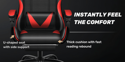 Ergonomic Gaming Chair with Footrest - Heavy - Duty Height - Adjustable Recliner, 360° Swivel & Lumbar Support, Manual Recline Mechanism, Faux - like Texture, Foam Padding & Stainless Steel Frame - PC/Office - GoDiscount