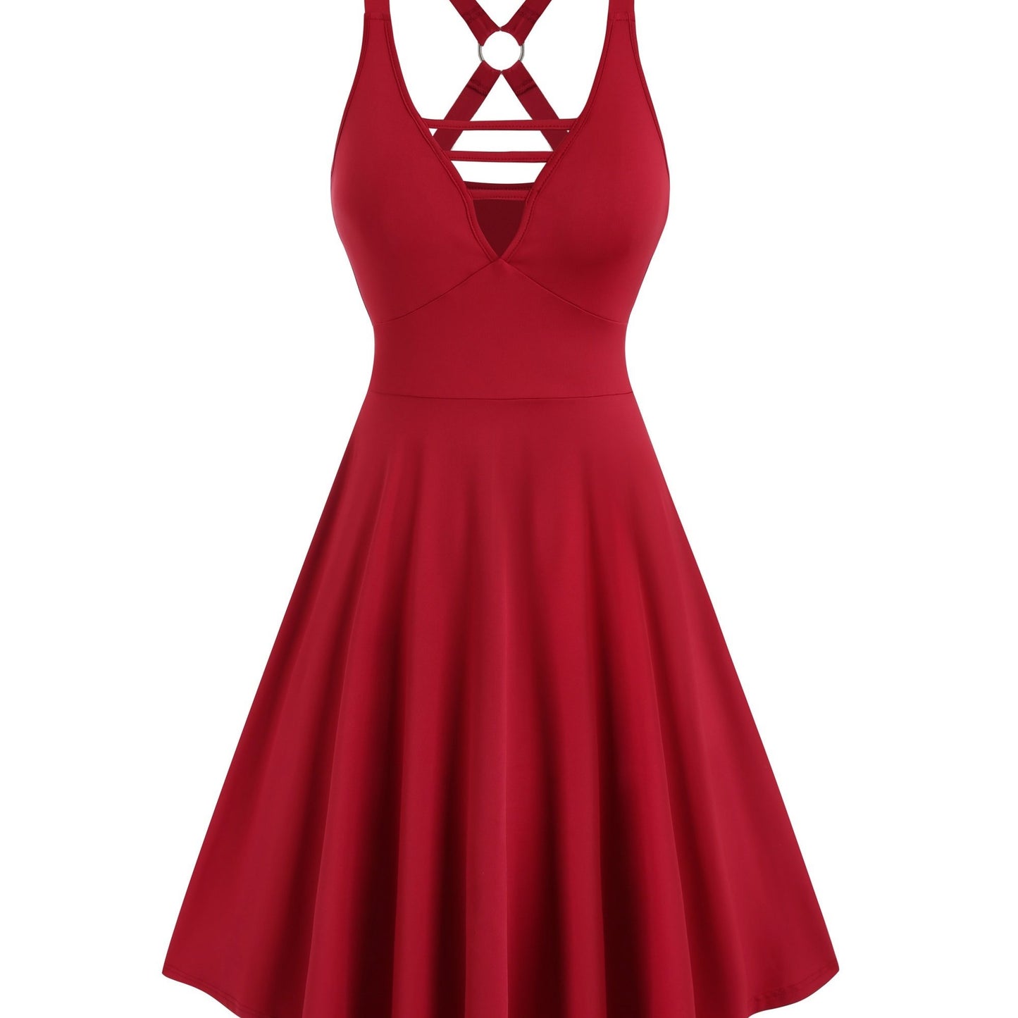 Ruffle Hem Aline Tank Dress, Elegant V - neck Sleeveless Cut Out Swing Dress For Spring & Summer, Women's Clothing - GoDiscount