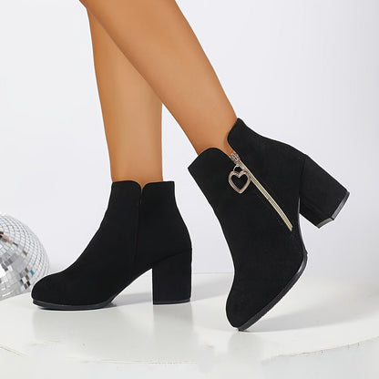 Women's New Autumn/Winter Thickened Warm Short Boots - Elegant, Stylish, Comfortable Soft Chunky Heel Round Toe Booties with Side Zipper - GoDiscount