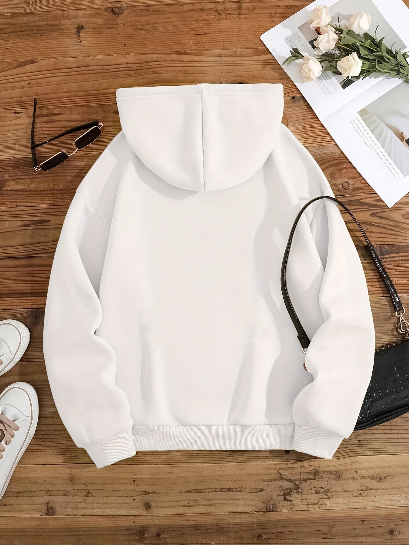 Women'S Chic Brown Hoodie with "Bichette" Print and Red Heart Design - Cozy Long Sleeve Pullover with Kangaroo Pocket, Perfect for Casual Fall/Winter Wear, Casual Wear Hoodie | Chic Casual Style | Polyester Hoodie - GoDiscount