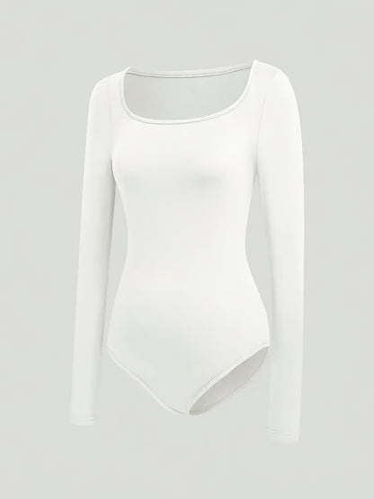 Women'S Slim - Fit Square Neck Long Sleeve Solid Color 3pcs Set - Casual Style, Regular Sleeve, All - Season Wear, No Belt, Chest Pad, Regular Length, Solid Color, Versatile Outfit|Slim Fit Bodysuit| Fabric - GoDiscount