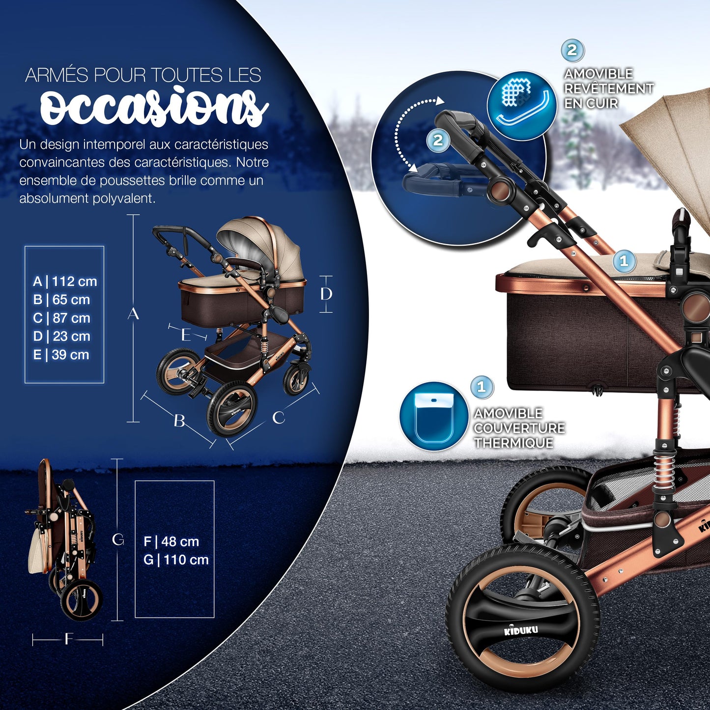 KIDUKU® 3 in 1 complete set XXL, sports seat and car seat, solid rubber tires, diaper bag and accessories, ECE R129 standard - GoDiscount