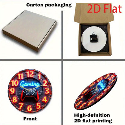 8 - Inch Gaming Neon Wall Clock | Acrylic Round Quartz Clock with Silent Design and Game Controller Graphic, Ideal for Home, Office, or Gift Decoration | Unique Gift Item | Fun Design | Glowing Clock Design, Game Room Decor - GoDiscount