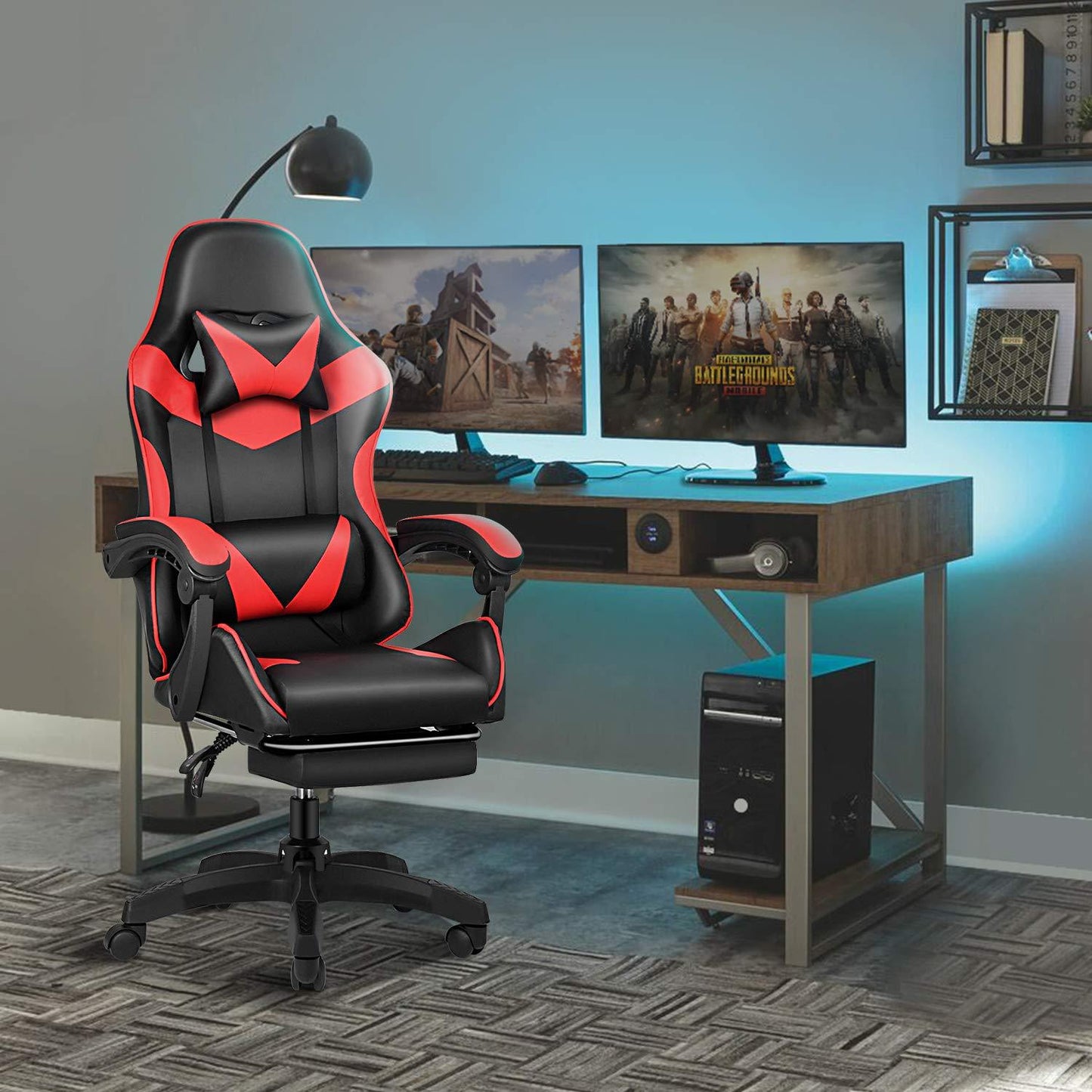 Ergonomic Gaming Chair with Footrest - Heavy - Duty Height - Adjustable Recliner, 360° Swivel & Lumbar Support, Manual Recline Mechanism, Faux - like Texture, Foam Padding & Stainless Steel Frame - PC/Office - GoDiscount