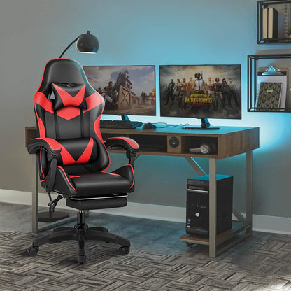Ergonomic Gaming Chair with Footrest - Heavy - Duty Height - Adjustable Recliner, 360° Swivel & Lumbar Support, Manual Recline Mechanism, Faux - like Texture, Foam Padding & Stainless Steel Frame - PC/Office - GoDiscount