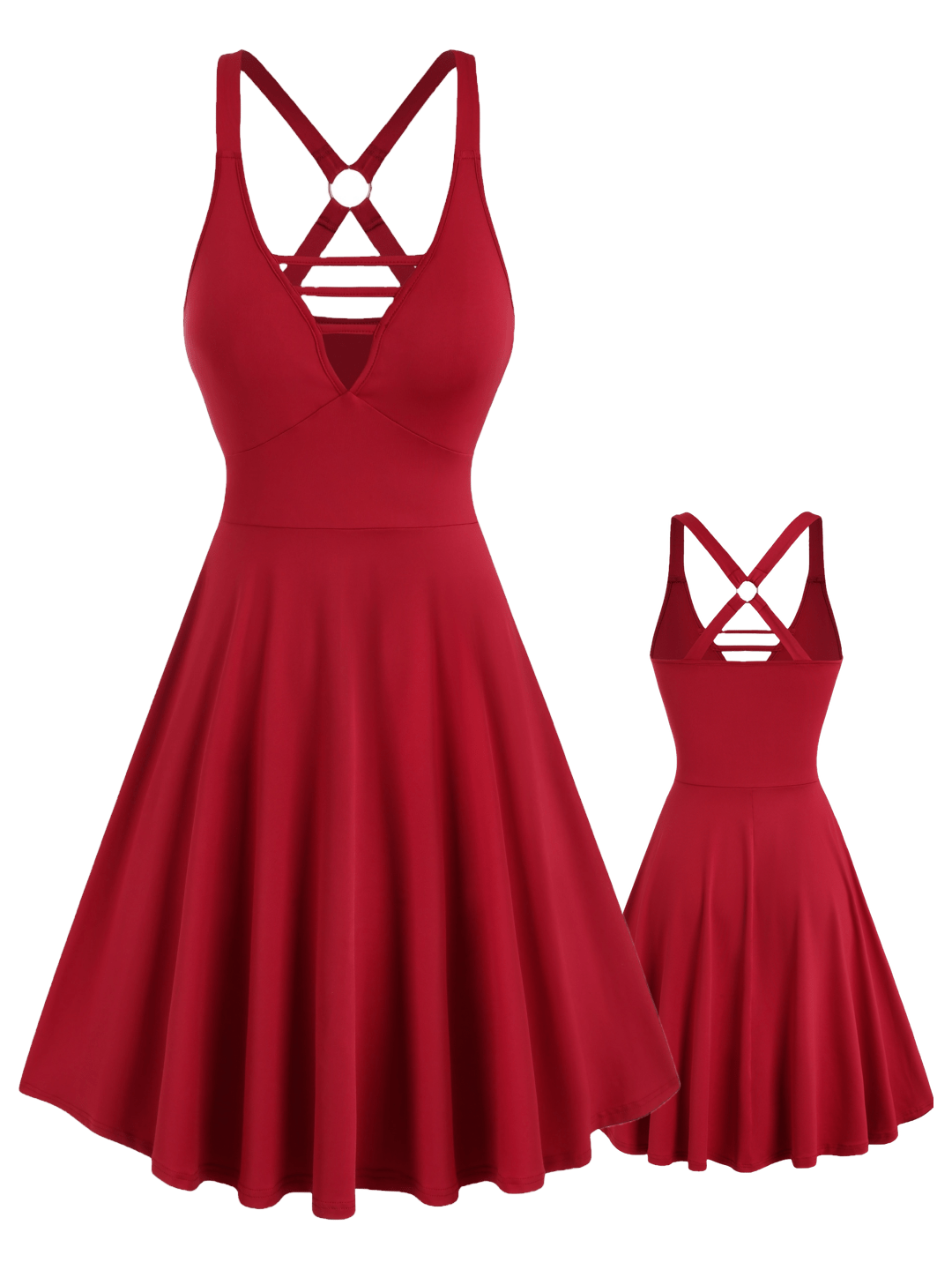 Ruffle Hem Aline Tank Dress, Elegant V - neck Sleeveless Cut Out Swing Dress For Spring & Summer, Women's Clothing - GoDiscount