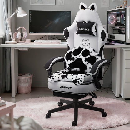 Pink Kawaii Cat Paw Gaming Chair with Cat - Ear Lumbar & Adjustable Footrest - Heavy - Duty 300 Weight Capacity, Ergonomic Office Computer Chair for Women/Girls & Adults, Soft Cushioning, Rocking Mechanism, Handle Adjustment (No - GoDiscount