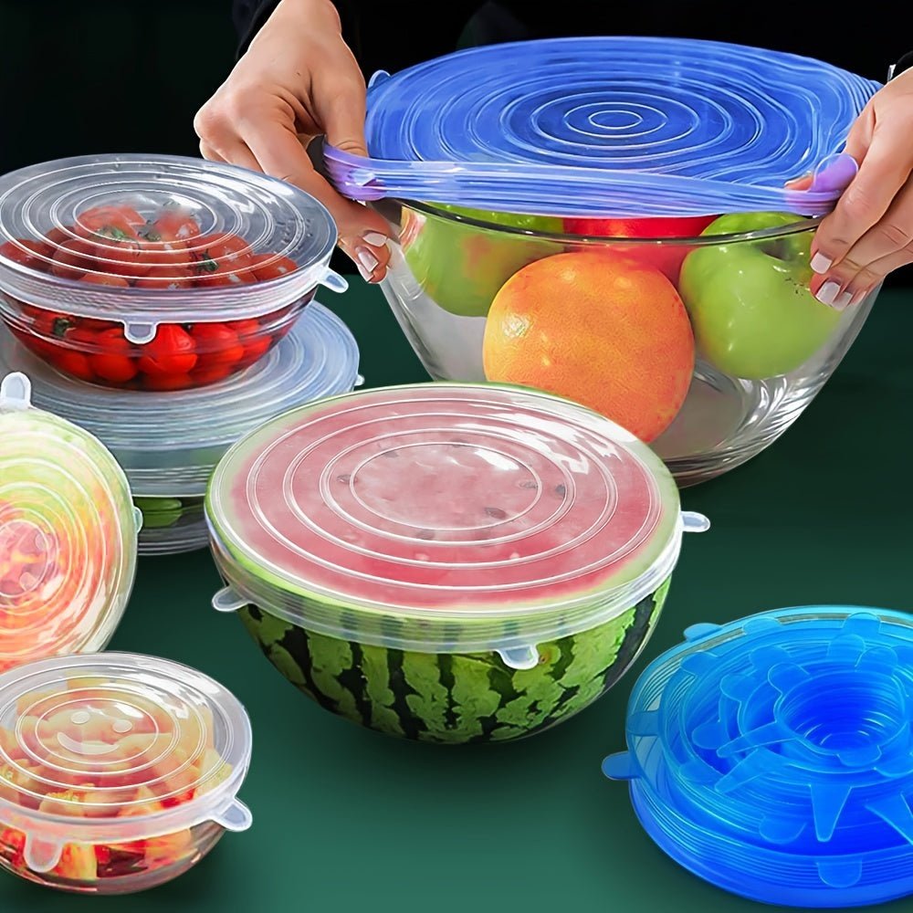 6pcs Silicone Elastic Lids, Reusable Durable Food Storage Covers, Suitable for Bowls, 6 Different Sizes to Fit Most Containers, Dishwasher and Fridge Safe, Container Covers, Meal Prep Storage, Flexible Design, Snug Fit, Foodg - GoDiscount