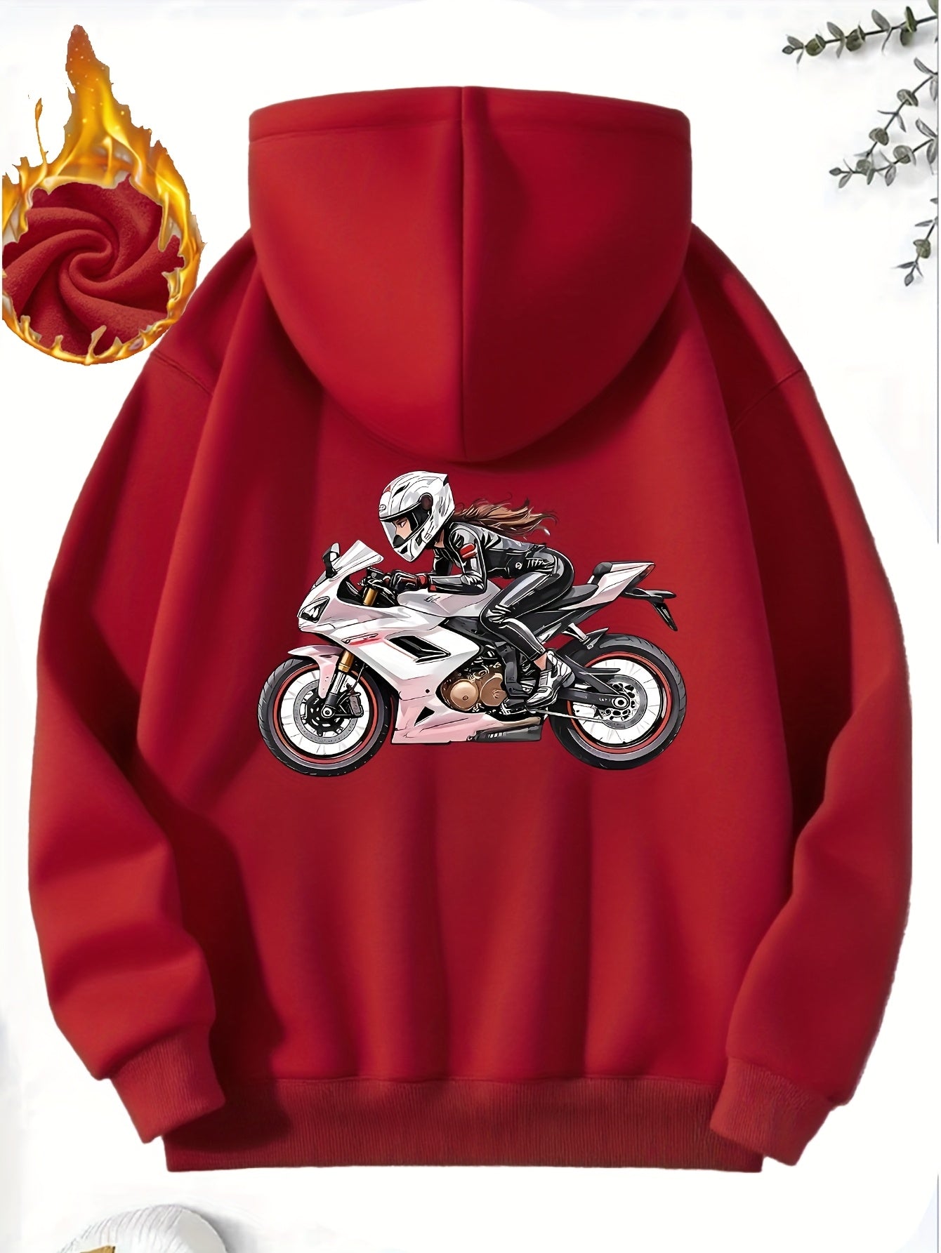 Women'S Motorcycle Graphic Hoodie - Red Casual Sporty Pullover with Back Print, Long Sleeves, and Pockets, Perfect for Casual Attire, Motorcycle Riding Gear - GoDiscount