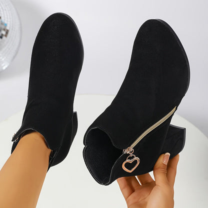 Women's New Autumn/Winter Thickened Warm Short Boots - Elegant, Stylish, Comfortable Soft Chunky Heel Round Toe Booties with Side Zipper - GoDiscount