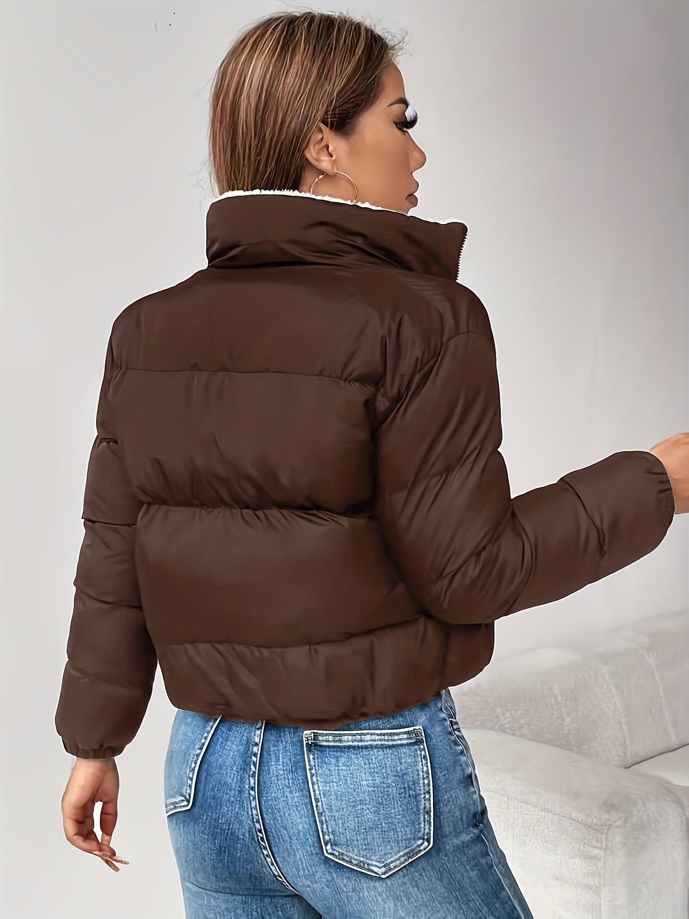 Women's Winter Warm Padded Jacket - Elegant Short Coat with Padding, Thickened Cold - Resistant Outer, Hand Washable Short Length for Dresses/Skirts (Solid Color Casual & Special Occasion Outerwear) - GoDiscount