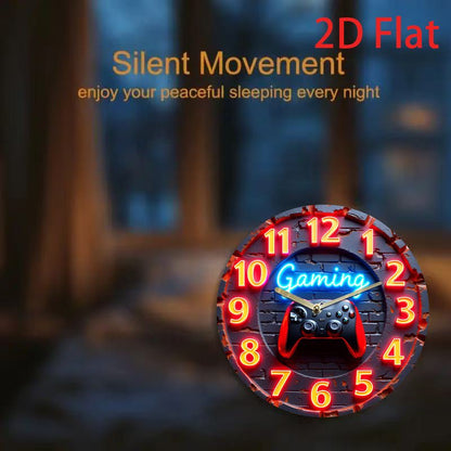 8 - Inch Gaming Neon Wall Clock | Acrylic Round Quartz Clock with Silent Design and Game Controller Graphic, Ideal for Home, Office, or Gift Decoration | Unique Gift Item | Fun Design | Glowing Clock Design, Game Room Decor - GoDiscount