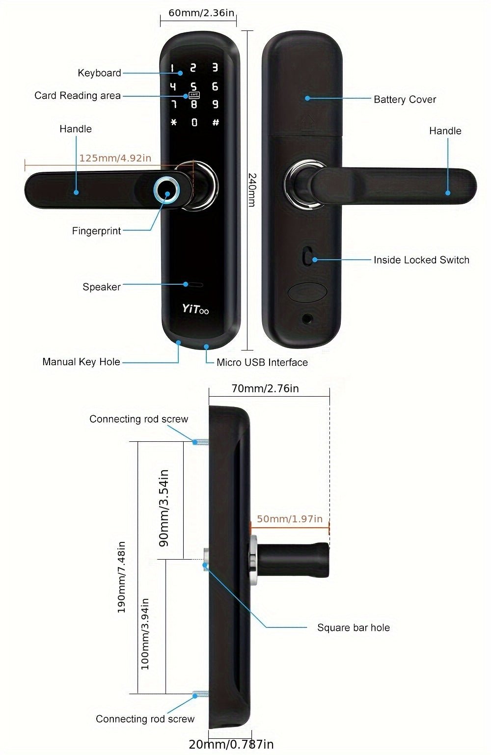 YiToo Smart Door Lock, 5 - in - 1with Fingerprint & Password &key&APP&RFID Card, Smart Fingerprint Door Lock, Aluminum Alloy, Battery - Powered (No Battery Included), Keyless Entry Biometric Lock for Home, Secure Door Lock, Door Lo - GoDiscount