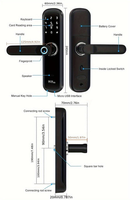 YiToo Smart Door Lock, 5 - in - 1with Fingerprint & Password &key&APP&RFID Card, Smart Fingerprint Door Lock, Aluminum Alloy, Battery - Powered (No Battery Included), Keyless Entry Biometric Lock for Home, Secure Door Lock, Door Lo - GoDiscount