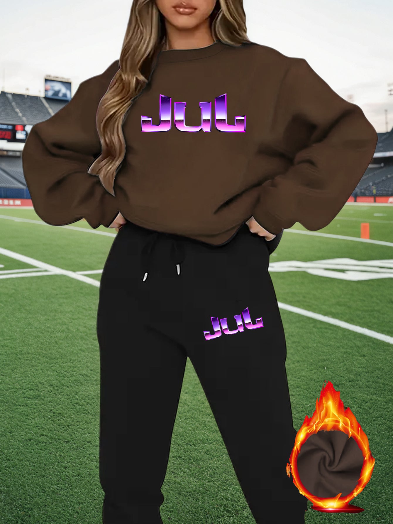 2pcs Women's Y2K - Inspired Oversized Sweatsuit Set - Purple & White Tie - Dye J - Letter Print Joggers & Oversized Sweater, Round Neck Long Sleeve Tracksuit, Machine Washable Polyester/Elastane (All - Season Casual Outfit) - GoDiscount