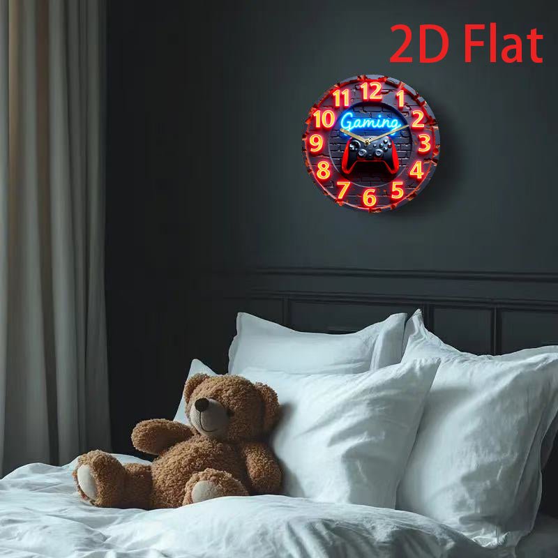 8 - Inch Gaming Neon Wall Clock | Acrylic Round Quartz Clock with Silent Design and Game Controller Graphic, Ideal for Home, Office, or Gift Decoration | Unique Gift Item | Fun Design | Glowing Clock Design, Game Room Decor - GoDiscount