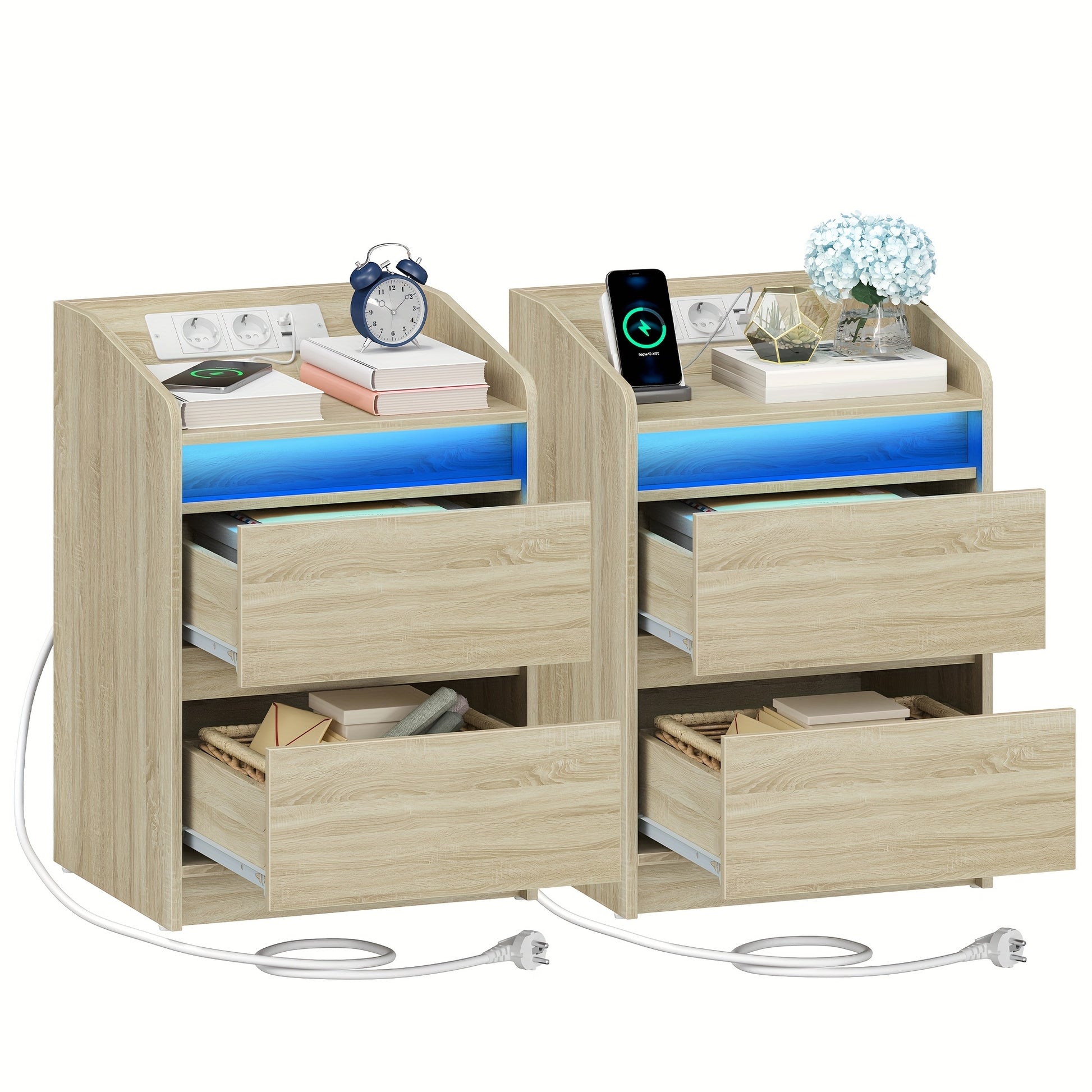 Bedside tables set of 2 with 2 drawers, side table, stylish and versatile, ideal for living room and bedroom - GoDiscount