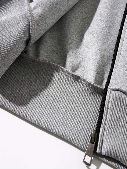 Men'S Trendy Fall/Winter Hooded Jacket and Pants Set, Paris Letter Print Casual Business Suit, Youth Sports Baseball Uniform, Slim Fit with Pockets, Long Sleeve, Stand Collar, Casual Attire| Paris Print Jacket| Functional Poc - GoDiscount