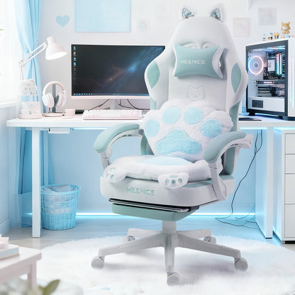 Pink Kawaii Cat Paw Gaming Chair with Cat - Ear Lumbar & Adjustable Footrest - Heavy - Duty 300 Weight Capacity, Ergonomic Office Computer Chair for Women/Girls & Adults, Soft Cushioning, Rocking Mechanism, Handle Adjustment (No - GoDiscount
