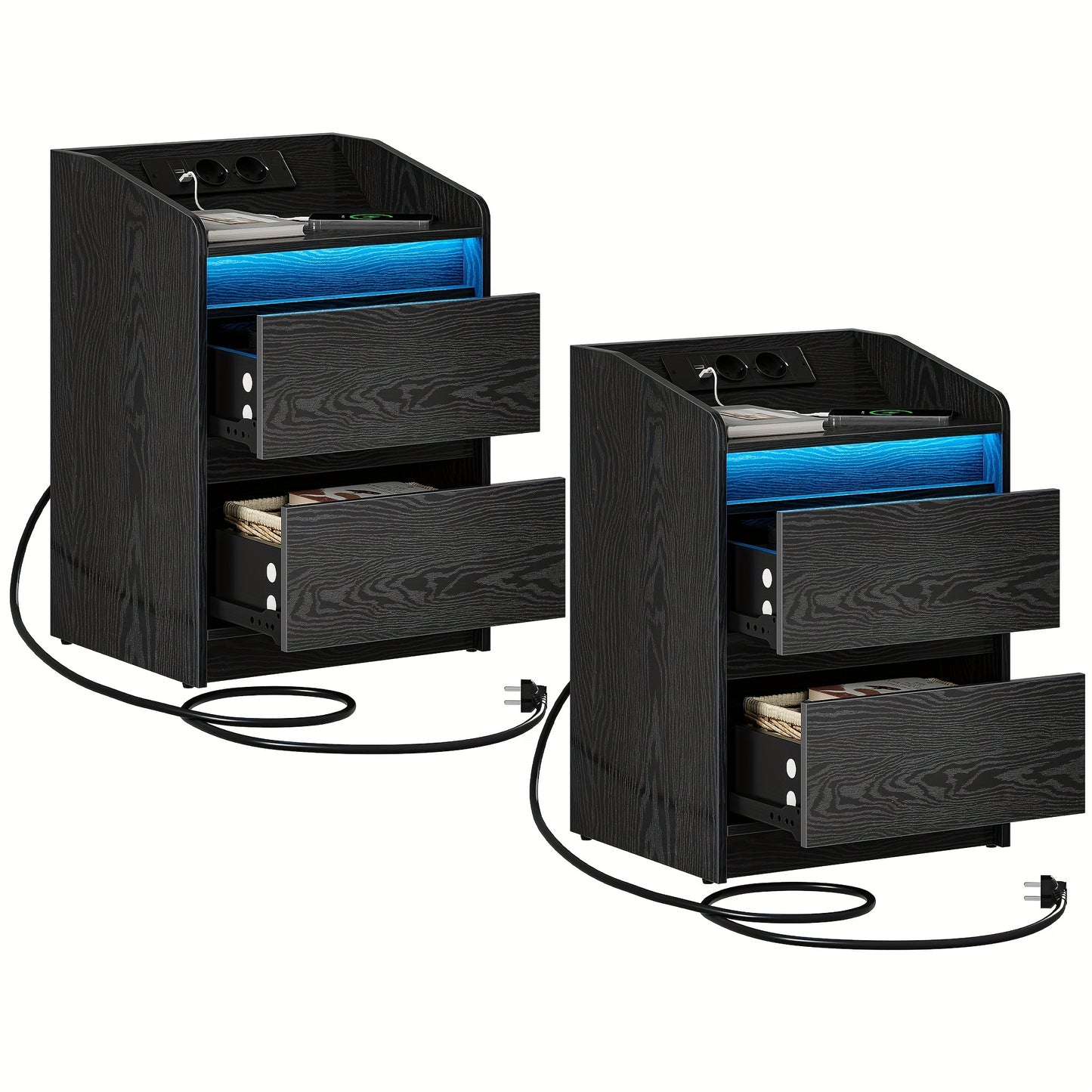 Bedside tables set of 2 with 2 drawers, side table, stylish and versatile, ideal for living room and bedroom - GoDiscount