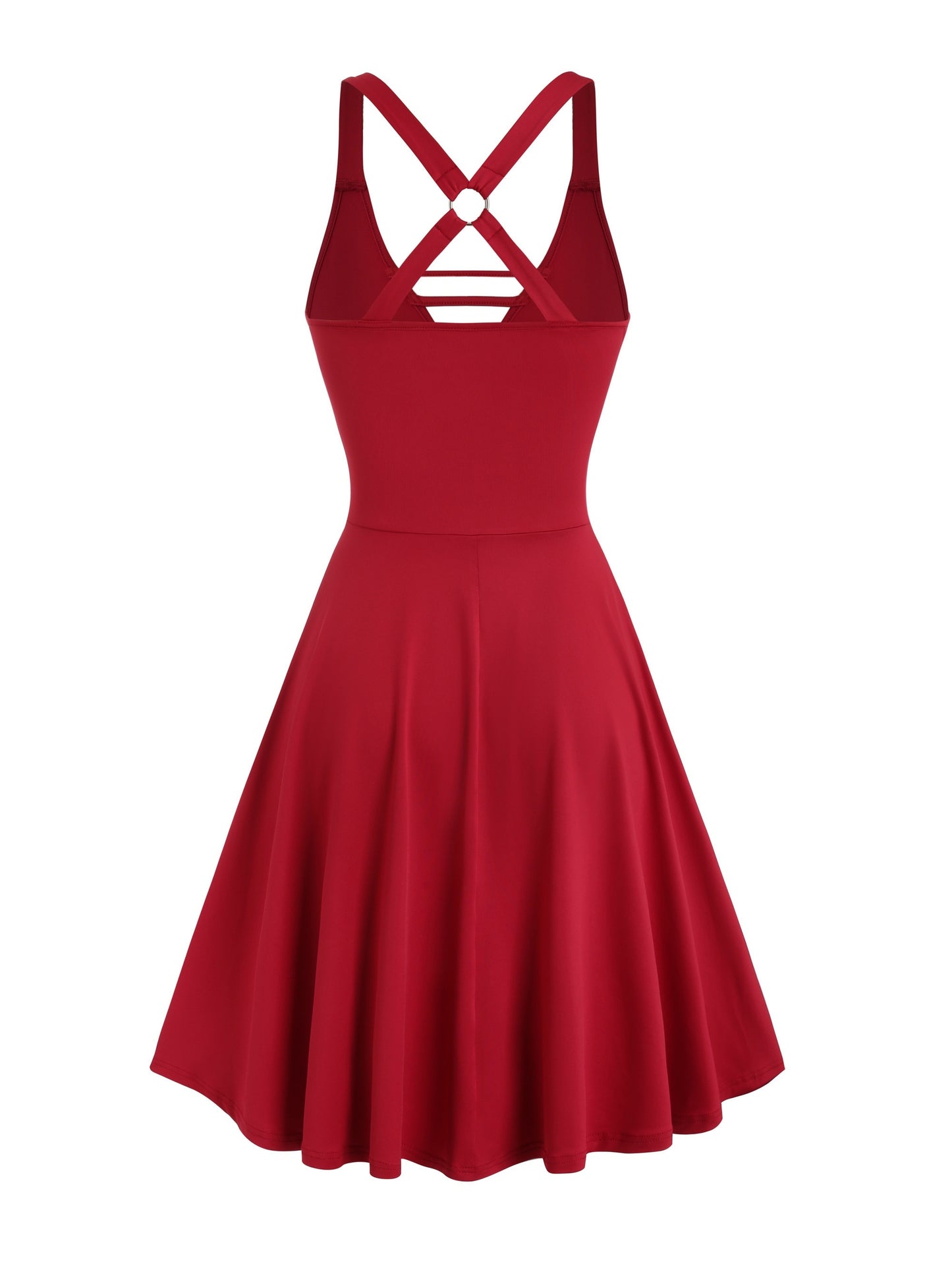 Ruffle Hem Aline Tank Dress, Elegant V - neck Sleeveless Cut Out Swing Dress For Spring & Summer, Women's Clothing - GoDiscount