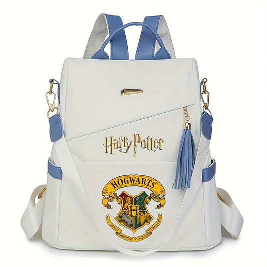 WB JK - Themed Lightweight Anti - Theft Backpack - Large Capacity PU Travel Backpack with Adjustable Straps, Tassel Details & Multiple Compartments, Stylish White Pink Blue Design for Daily Commute, or Casual Use, Backpack for Tr - GoDiscount