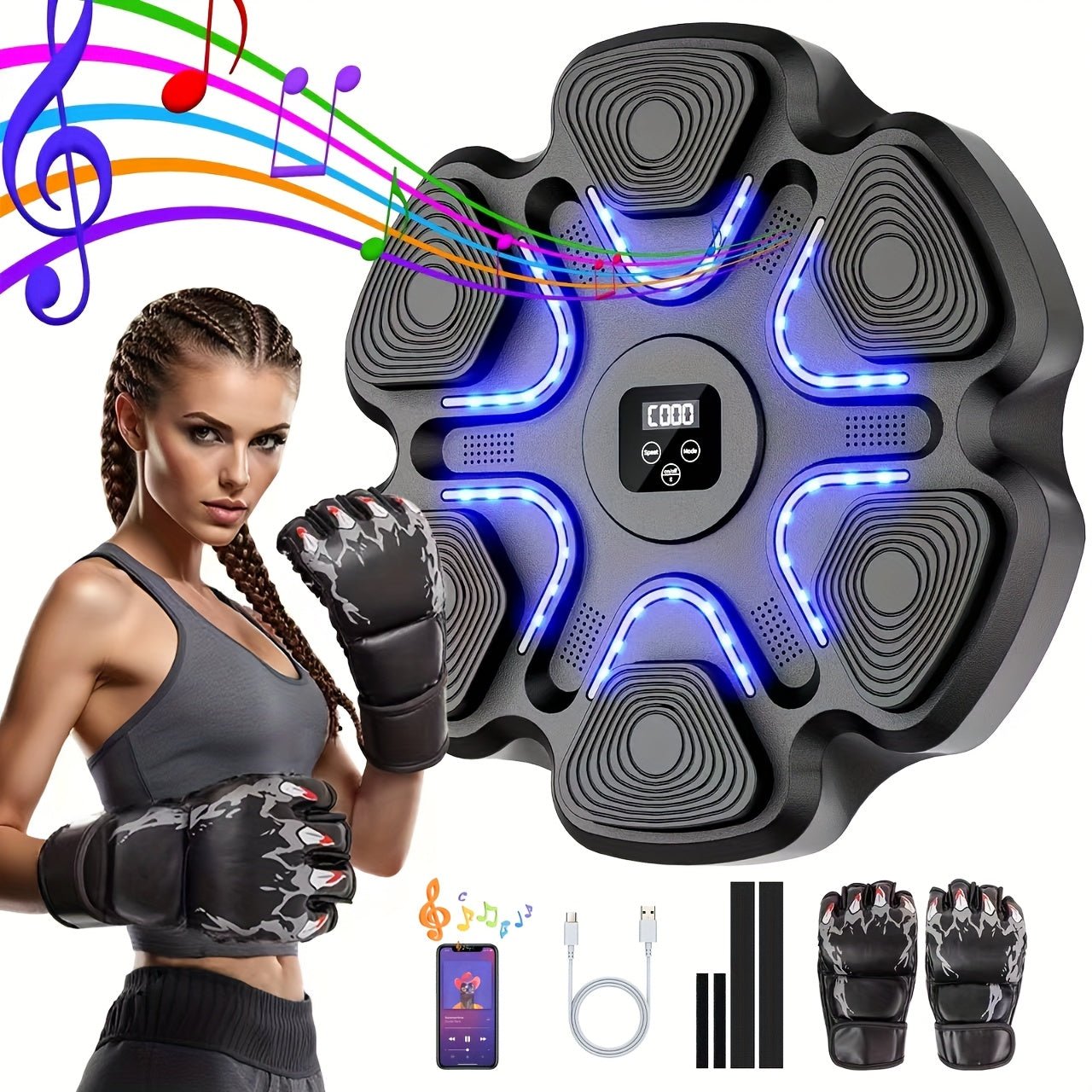 Music Boxing Machine with Boxing Gloves, Boxing Machine Wall Mounted Music, Smart Boxing Equipment, Boxing Music Workout Machine, 9 Modes Speeds - GoDiscount