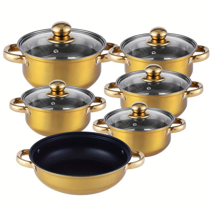 12pcs Stainless Steel Cookware Set, Pots And Pans Set Non Stick, Includes 6 Pot Lids, 410 Stainless Steel Material, Easy to Clean And Scratch - Resistant, Nonstick Cookware, Suitable for Gourmet Cooking And Gift Giving - GoDiscount