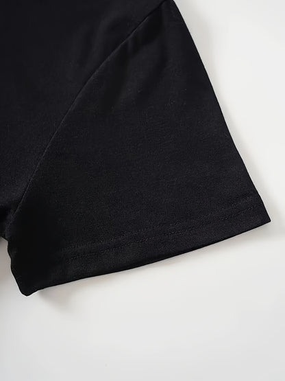 Women's Sporty Geometric Heart Print Dress - Stretchy Round Neck Short Sleeve, Machine Washable All - Season Casual & Athletic Wear, Easy Maintenance Clothing, Comfortable Fit - GoDiscount