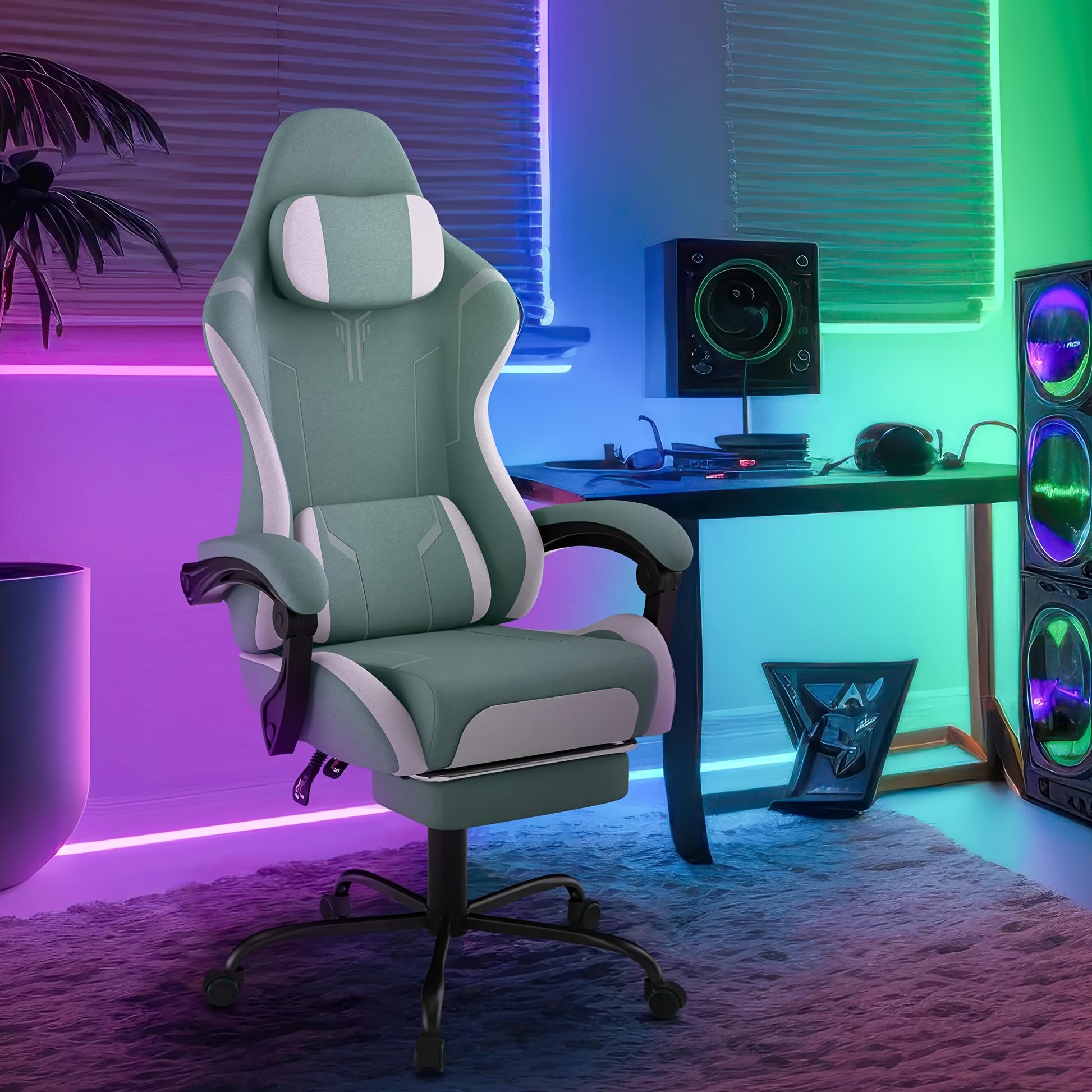 Ergonomic Gaming Chair with Massage Function, Height Adjustable Lumbar & Headrest, 360° Swivel Tilt Back (90° - 155°), Footrest - Heavy - Duty PU Office Computer Chair for, for all - Day - GoDiscount