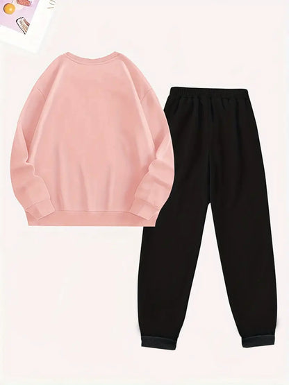 2pcs Women's Y2K - Inspired Oversized Sweatsuit Set - Purple & White Tie - Dye J - Letter Print Joggers & Oversized Sweater, Round Neck Long Sleeve Tracksuit, Machine Washable Polyester/Elastane (All - Season Casual Outfit) - GoDiscount