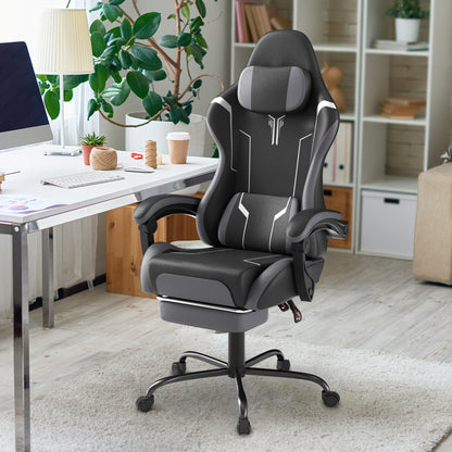 Ergonomic Gaming Chair with Massage Function, Height Adjustable Lumbar & Headrest, 360° Swivel Tilt Back (90° - 155°), Footrest - Heavy - Duty PU Office Computer Chair for, for all - Day - GoDiscount