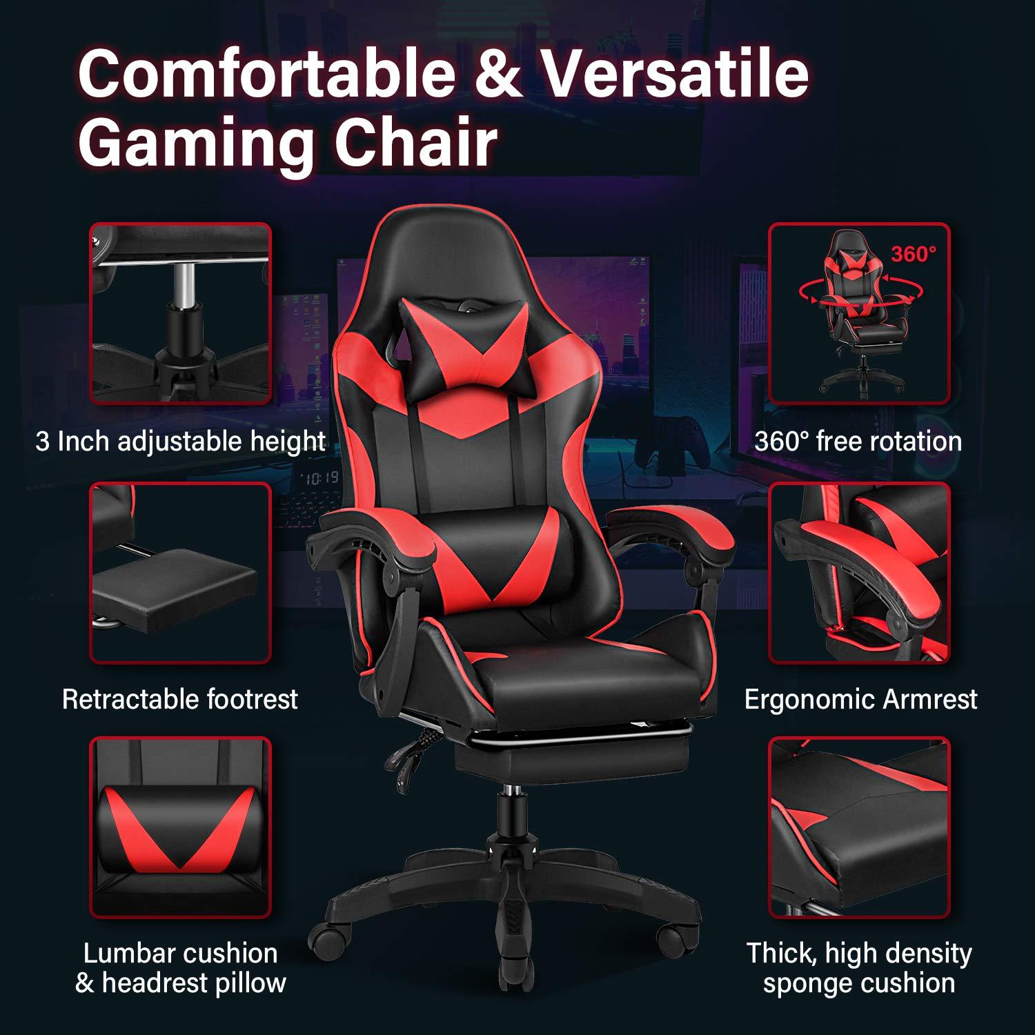 Ergonomic Gaming Chair with Footrest - Heavy - Duty Height - Adjustable Recliner, 360° Swivel & Lumbar Support, Manual Recline Mechanism, Faux - like Texture, Foam Padding & Stainless Steel Frame - PC/Office - GoDiscount