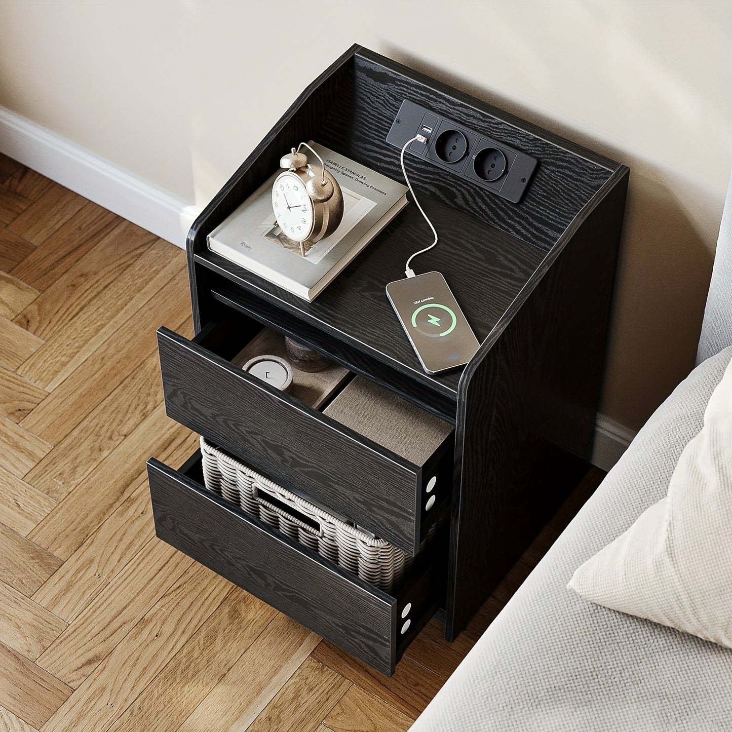 Bedside tables set of 2 with 2 drawers, side table, stylish and versatile, ideal for living room and bedroom - GoDiscount