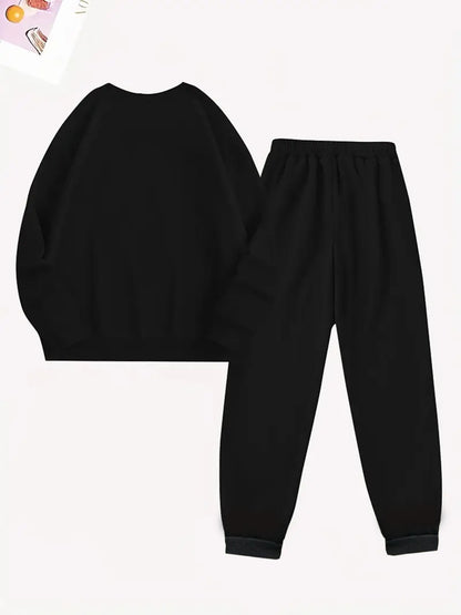 2pcs Women's Y2K - Inspired Oversized Sweatsuit Set - Purple & White Tie - Dye J - Letter Print Joggers & Oversized Sweater, Round Neck Long Sleeve Tracksuit, Machine Washable Polyester/Elastane (All - Season Casual Outfit) - GoDiscount