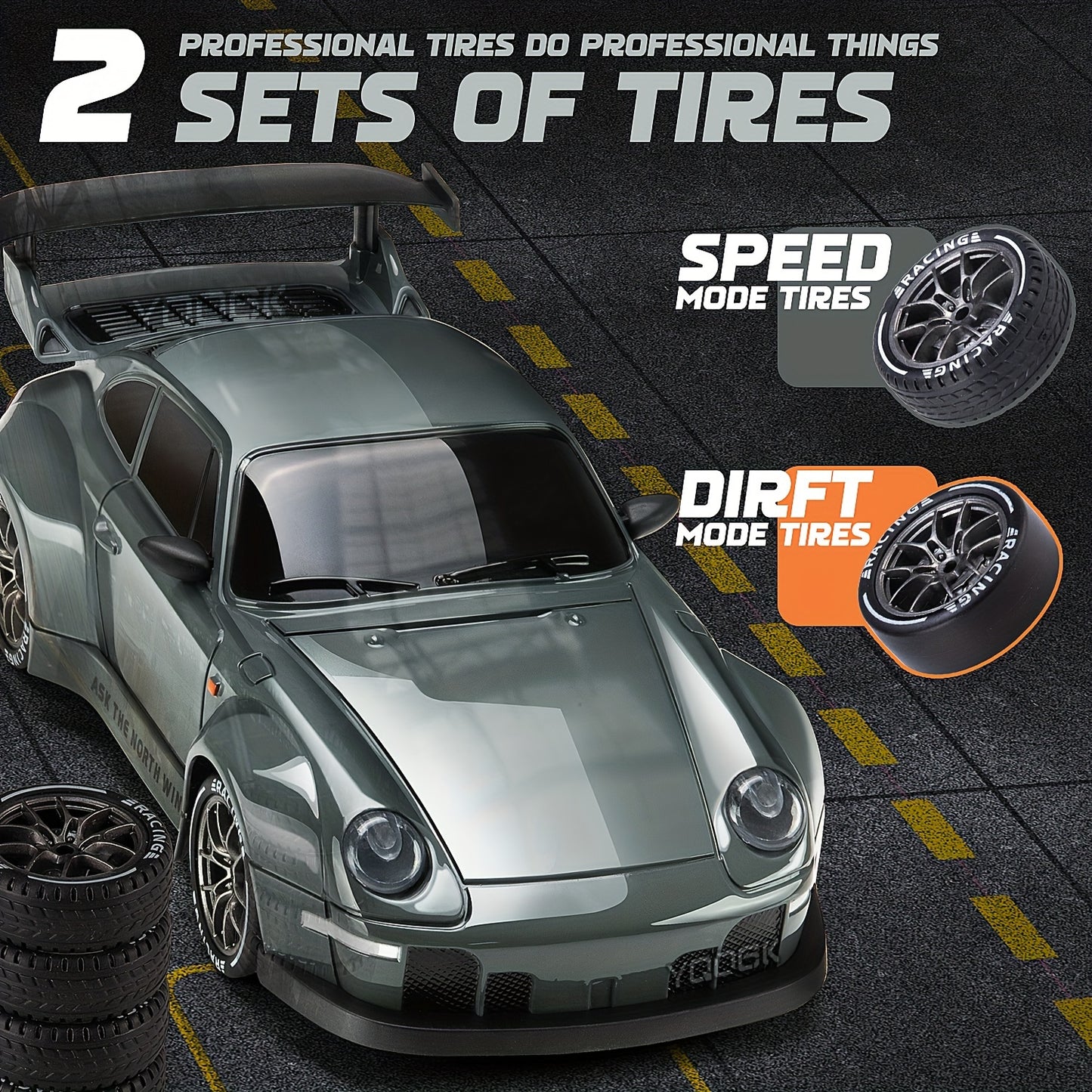 1/24 Scale RC Drift Car with Flashing Lights, 4WD Remote Control Off - Road Racing Car Suitable for Boys & Girls, Birthday/Christmas/Thanksgiving Gift, - Plastic RC Racing Vehicle - GoDiscount