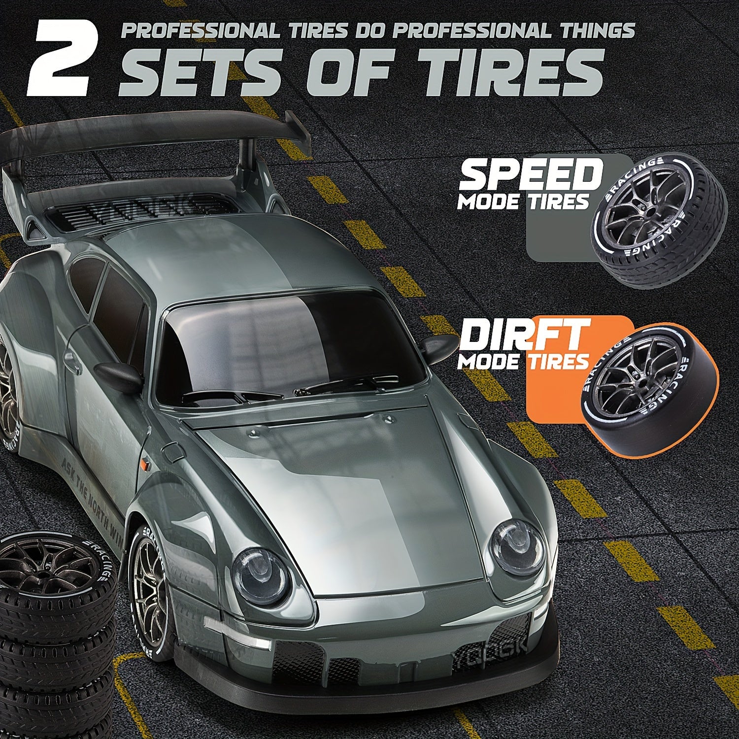 1/24 Scale RC Drift Car with Flashing Lights, 4WD Remote Control Off - Road Racing Car Suitable for Boys & Girls, Birthday/Christmas/Thanksgiving Gift, - Plastic RC Racing Vehicle - GoDiscount