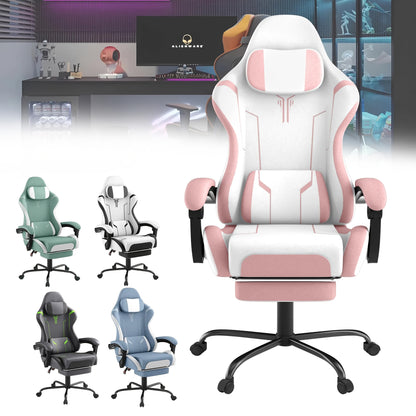 Ergonomic Gaming Chair with Massage Function, Height Adjustable Lumbar & Headrest, 360° Swivel Tilt Back (90° - 155°), Footrest - Heavy - Duty PU Office Computer Chair for, for all - Day - GoDiscount