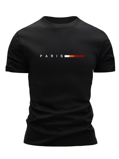 3pcs Men'S Lightweight Breathable T-Shirts - Quick - Dry Moisture - Wicking Round Neck Tops with Paris Print, All - Season Casual & Formal Wear, Sweat - Resistant - GoDiscount