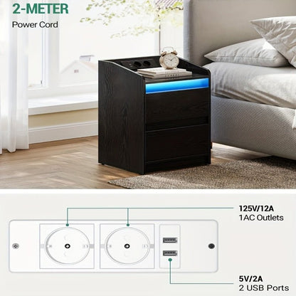 Bedside tables set of 2 with 2 drawers, side table, stylish and versatile, ideal for living room and bedroom - GoDiscount