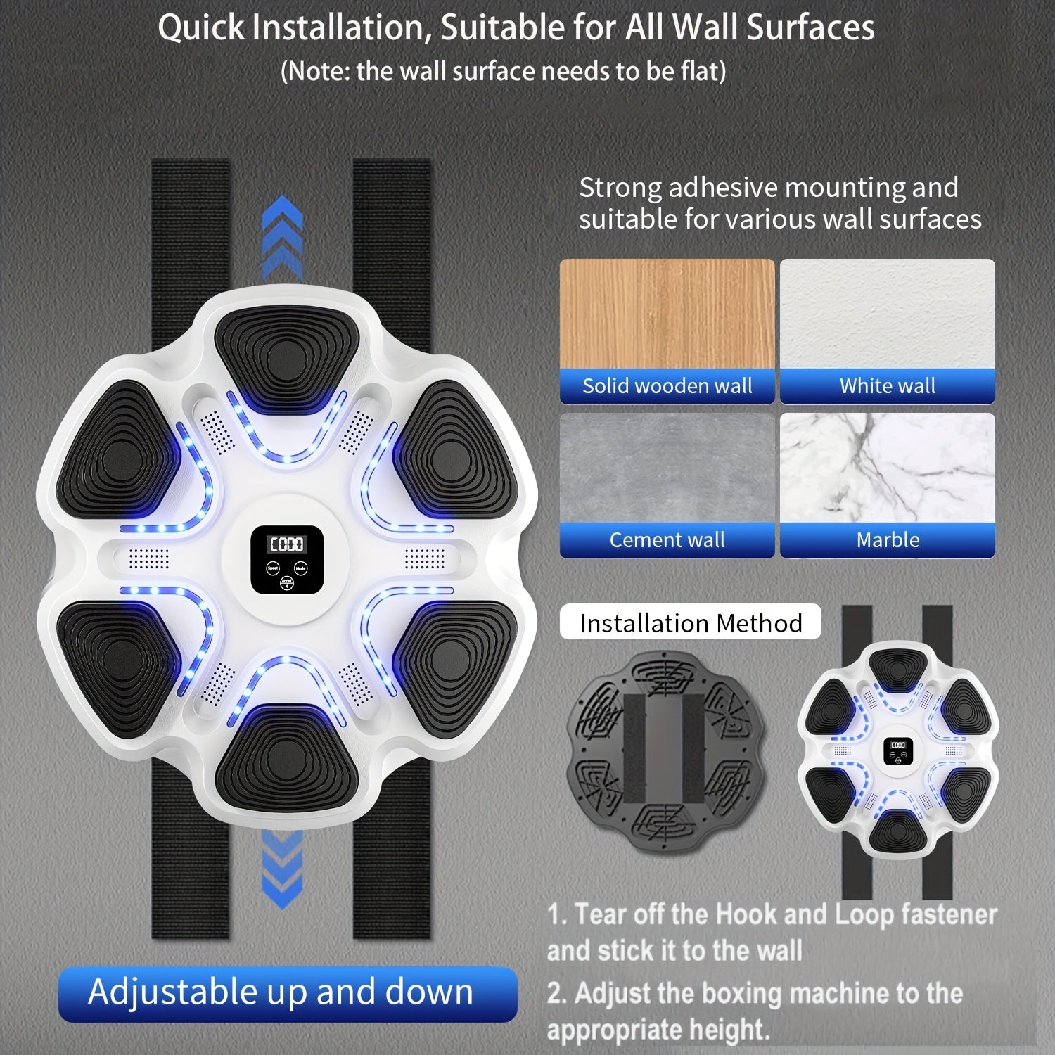 Music Boxing Machine with Boxing Gloves, Boxing Machine Wall Mounted Music, Smart Boxing Equipment, Boxing Music Workout Machine, 9 Modes Speeds - GoDiscount