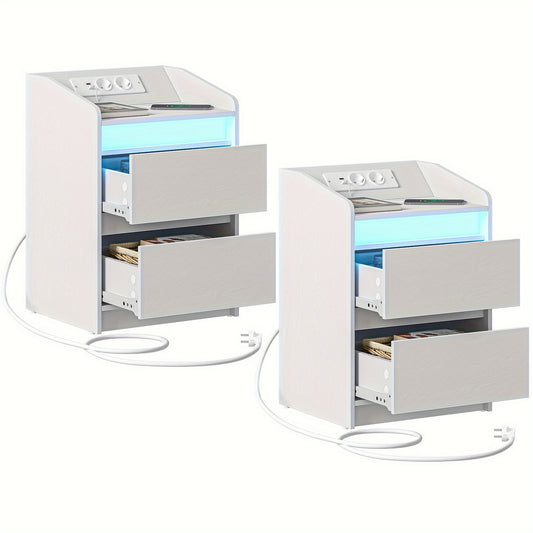 Bedside tables set of 2 with 2 drawers, side table, stylish and versatile, ideal for living room and bedroom - GoDiscount