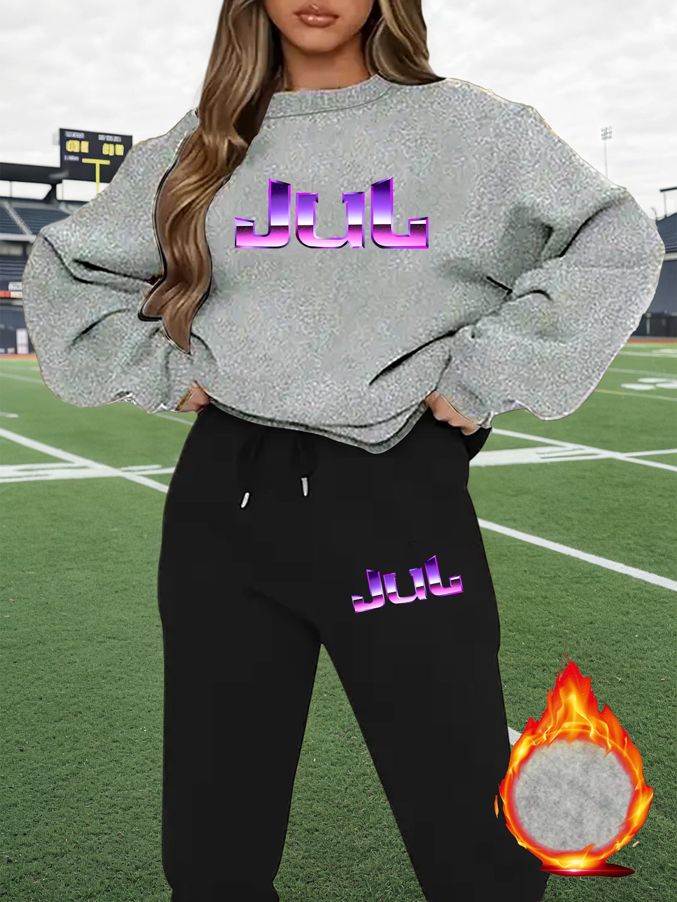 2pcs Women's Y2K - Inspired Oversized Sweatsuit Set - Purple & White Tie - Dye J - Letter Print Joggers & Oversized Sweater, Round Neck Long Sleeve Tracksuit, Machine Washable Polyester/Elastane (All - Season Casual Outfit) - GoDiscount