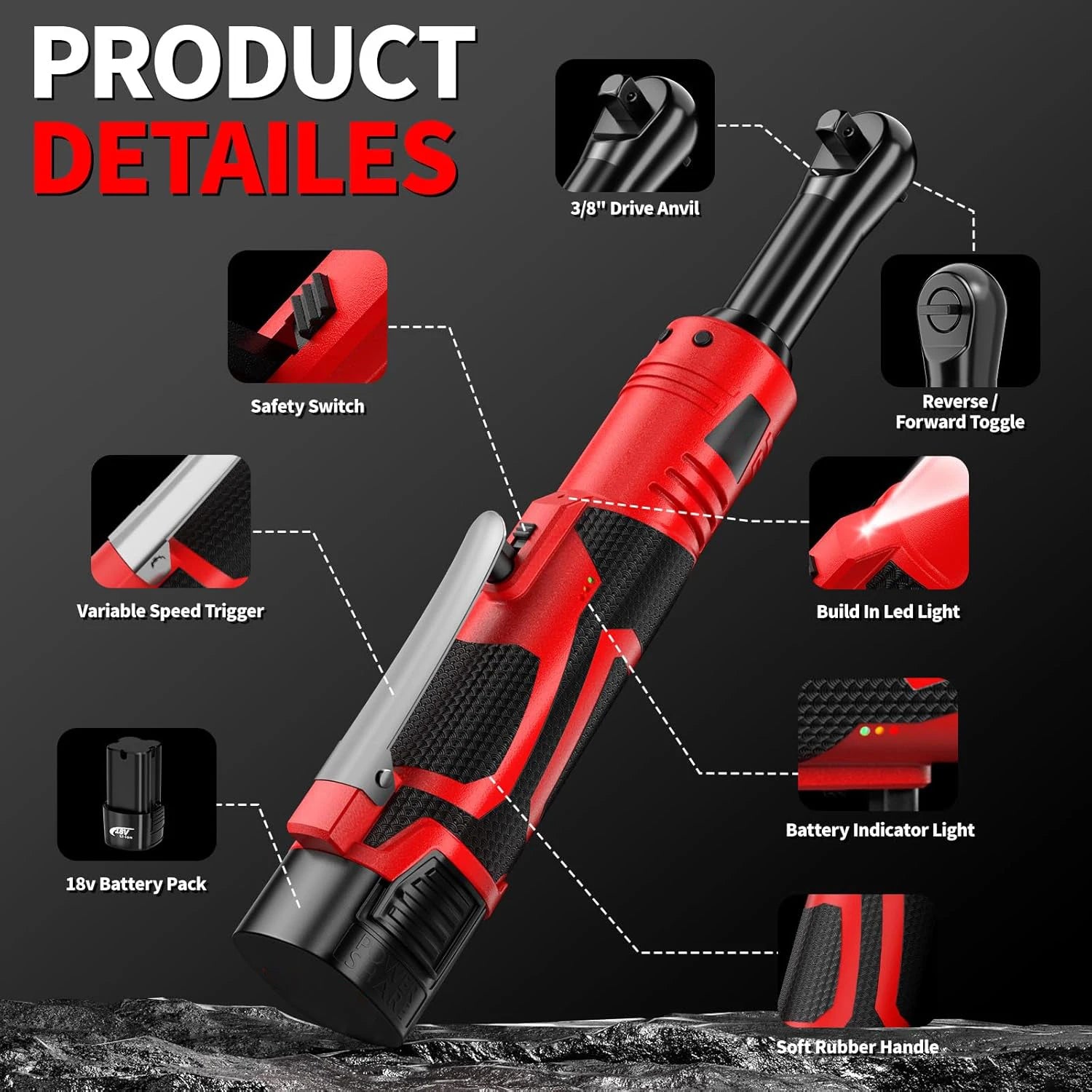 🔧⚡ Clé à Cliquet Sans Fil 50Nm – Rotation 90° + 2 Batteries 2000mAh & 7 Douilles 🧰 - GoDiscount